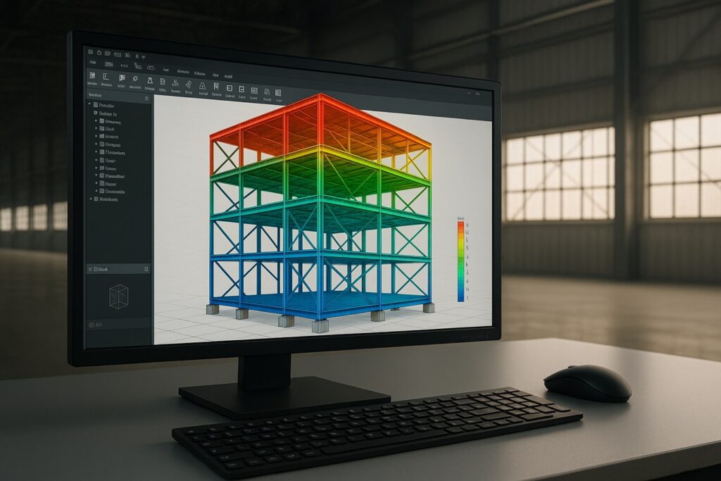 Modelo BIM detalhado de estrutura metálica no Tekla Structures