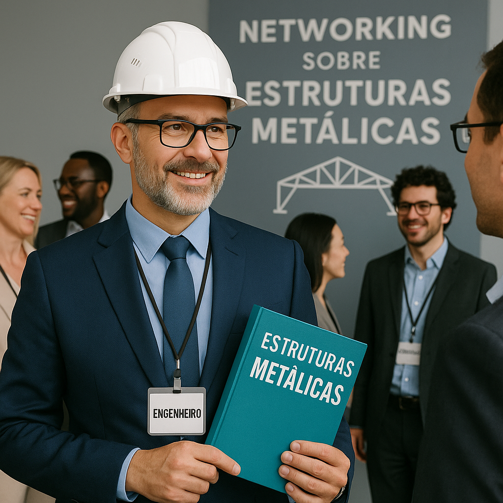 Projetista de estruturas metálicas em evento técnico de engenharia