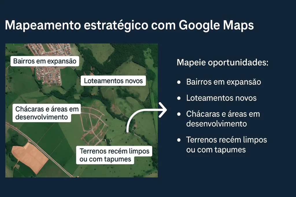 Captura de tela de mapa com marcações de terrenos em expansão